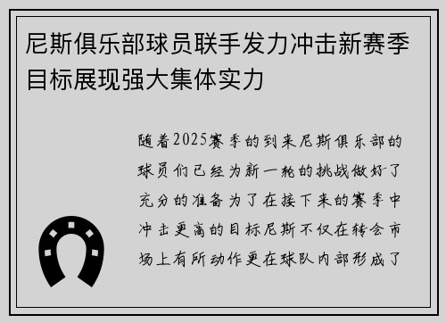 尼斯俱乐部球员联手发力冲击新赛季目标展现强大集体实力