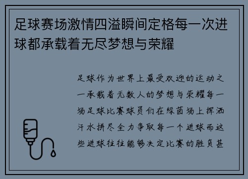 足球赛场激情四溢瞬间定格每一次进球都承载着无尽梦想与荣耀