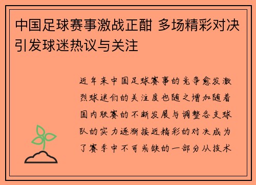 中国足球赛事激战正酣 多场精彩对决引发球迷热议与关注
